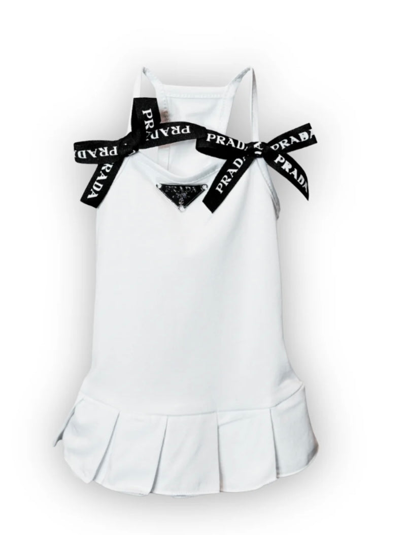 PAWDA DRESS  stretchy with pleated skirt & Bow Strap Details