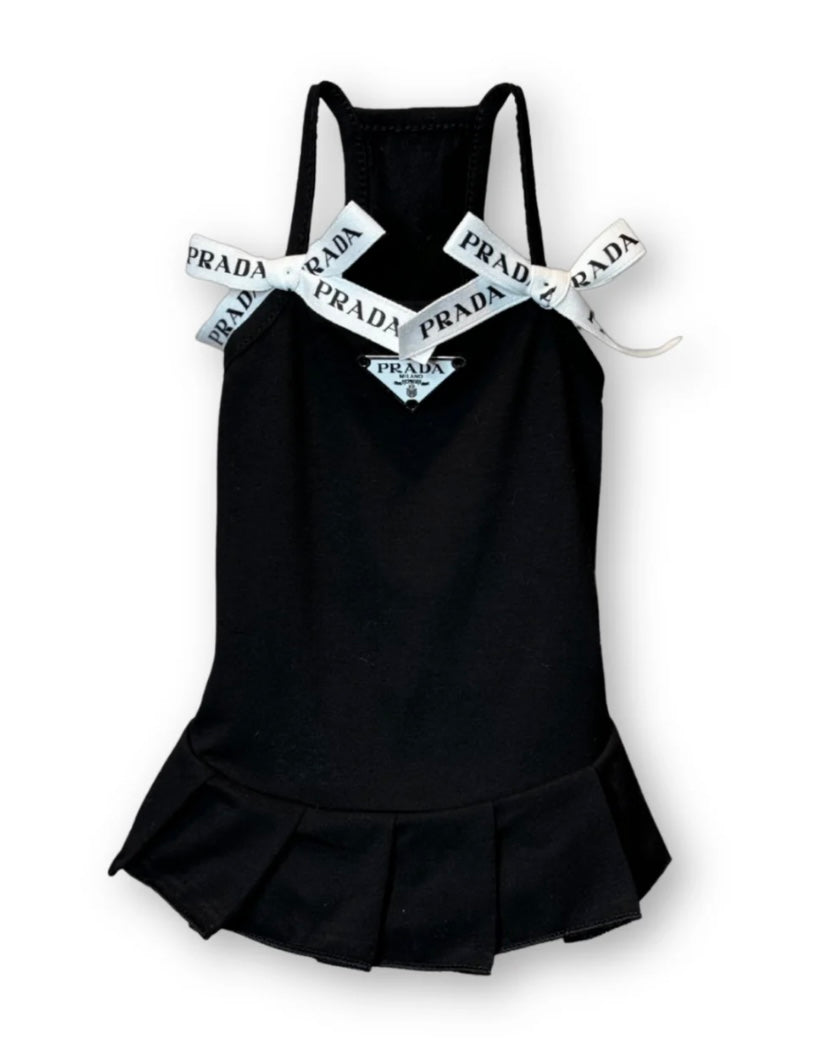 PAWDA DRESS  stretchy with pleated skirt & Bow Strap Details